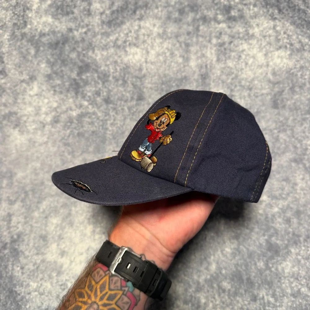 Vtg Disney World Construction Crew Kids Hat Mickey Mouse Donald Duck Cap 2004